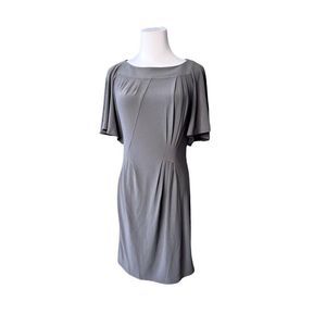 Jessica Simpson Grey Crepe Asymmetrical‎ Flutter Sleeves Dress MEDIUM $128 NWT